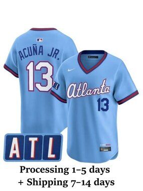 Mens Youths Select Ronald Acuna Jr Light Blue Stitched Jersey